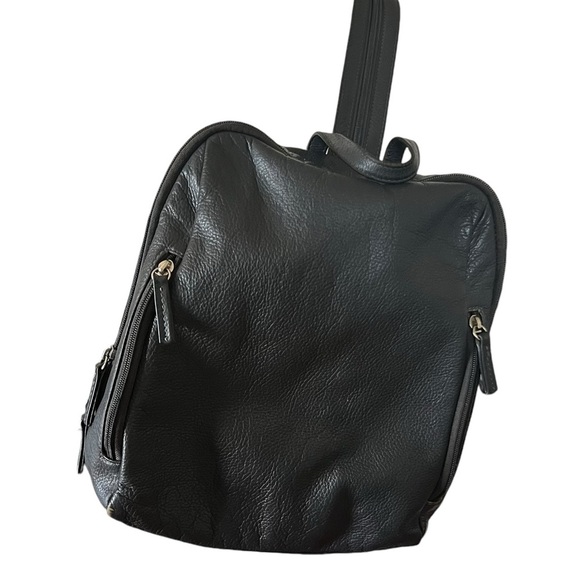 Leather Backpack/messenger in charcoal with red interior - Picture 4 of 11